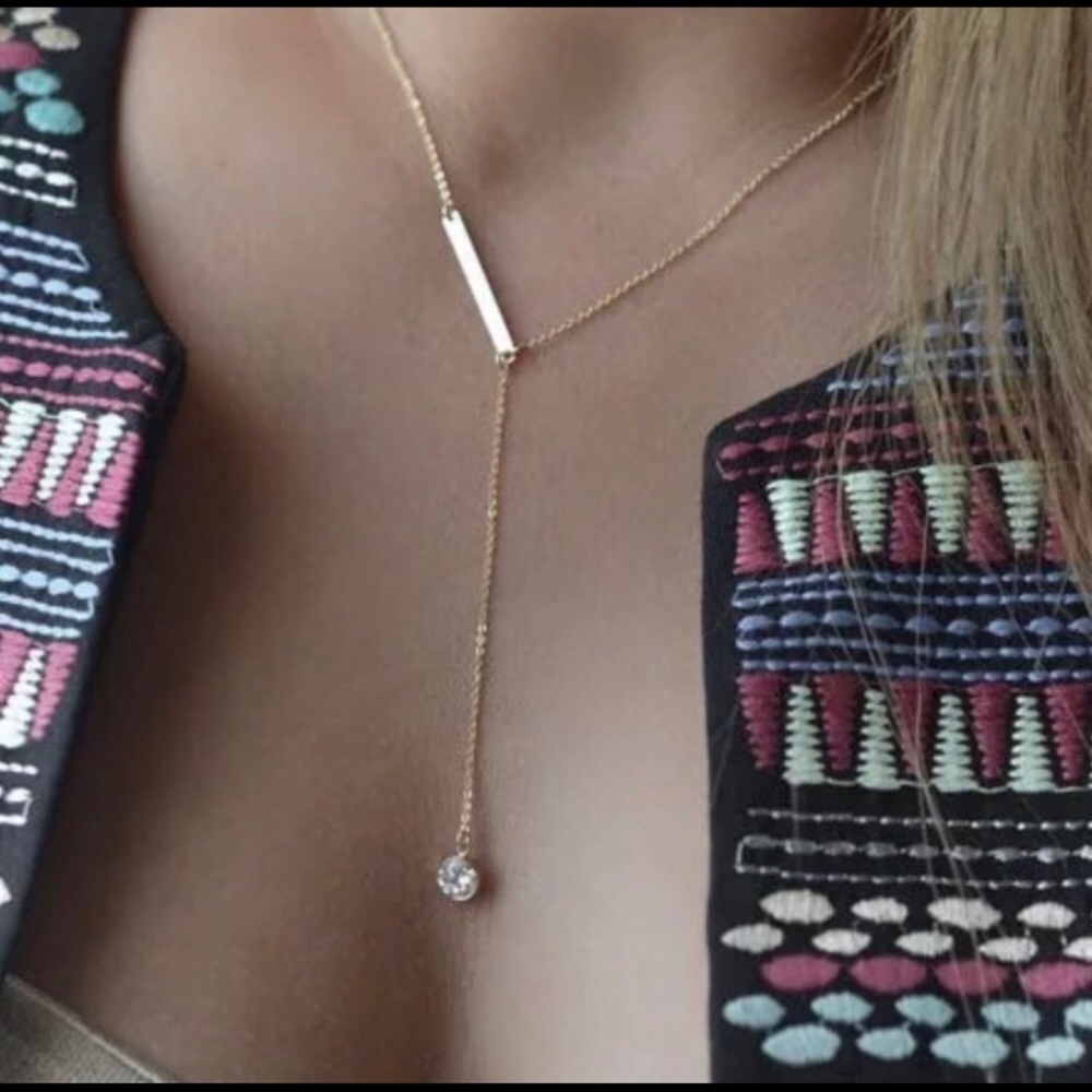 Gold bar charm drop dainty necklace